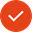 White checkmark in orange circle, symbolizing a completed or verified action